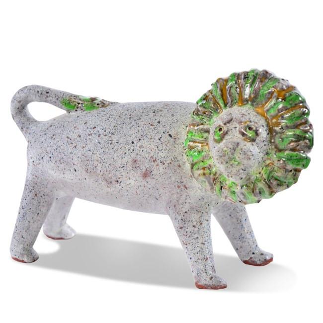 Green and Grey Small Ceramic Lion Sculpture (A+D)