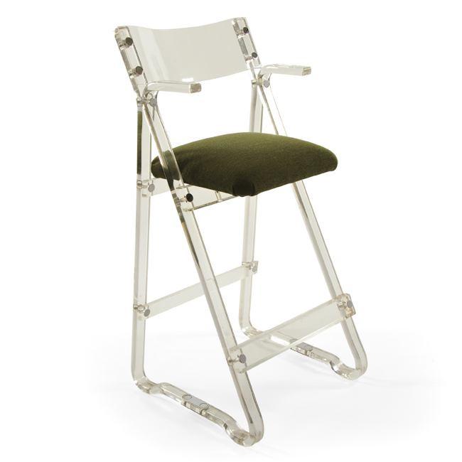 Lucite & Green Cushion Modern Barstool