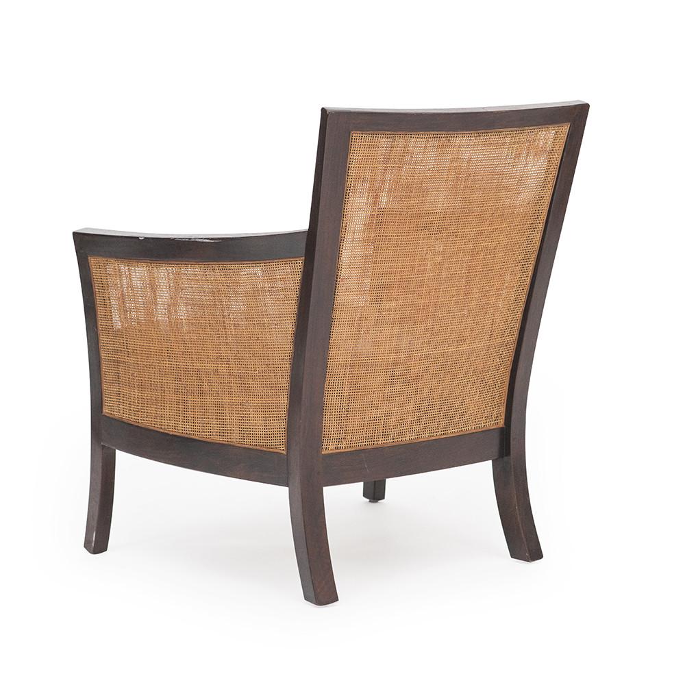 Cane & Brown Leather Wood Arm Chair