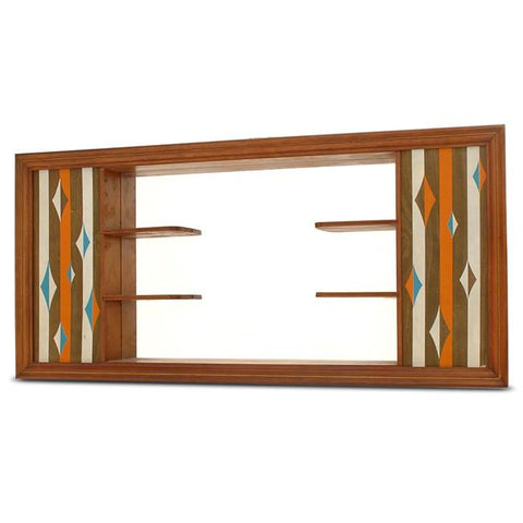 Wood Vintage Diamond Stripe Mirror Shelf