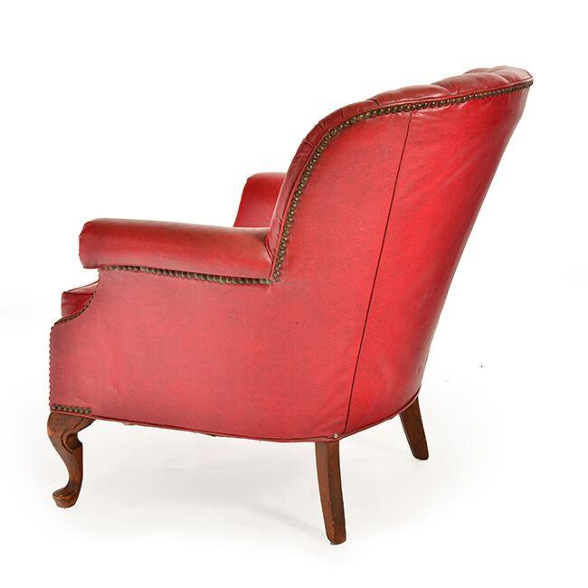 Red Leather Shell Back Armchair