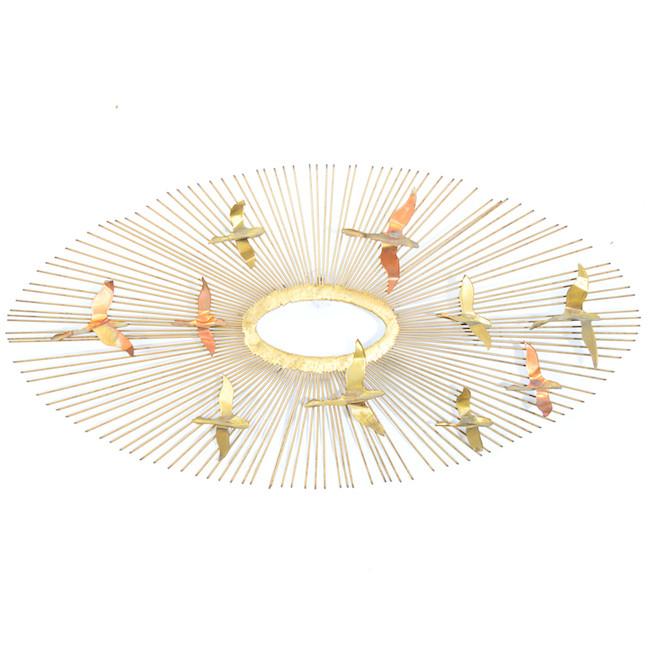 Brass Birds and Sun Wall Sculpture