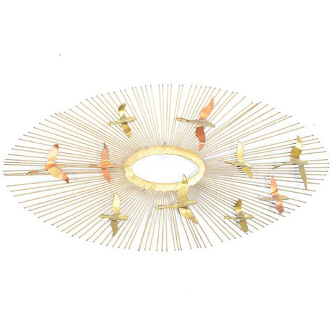 Brass Birds and Sun Wall Sculpture