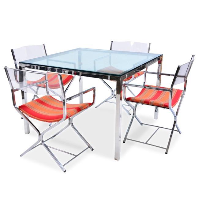 Square Chrome Glass Top Dining Table