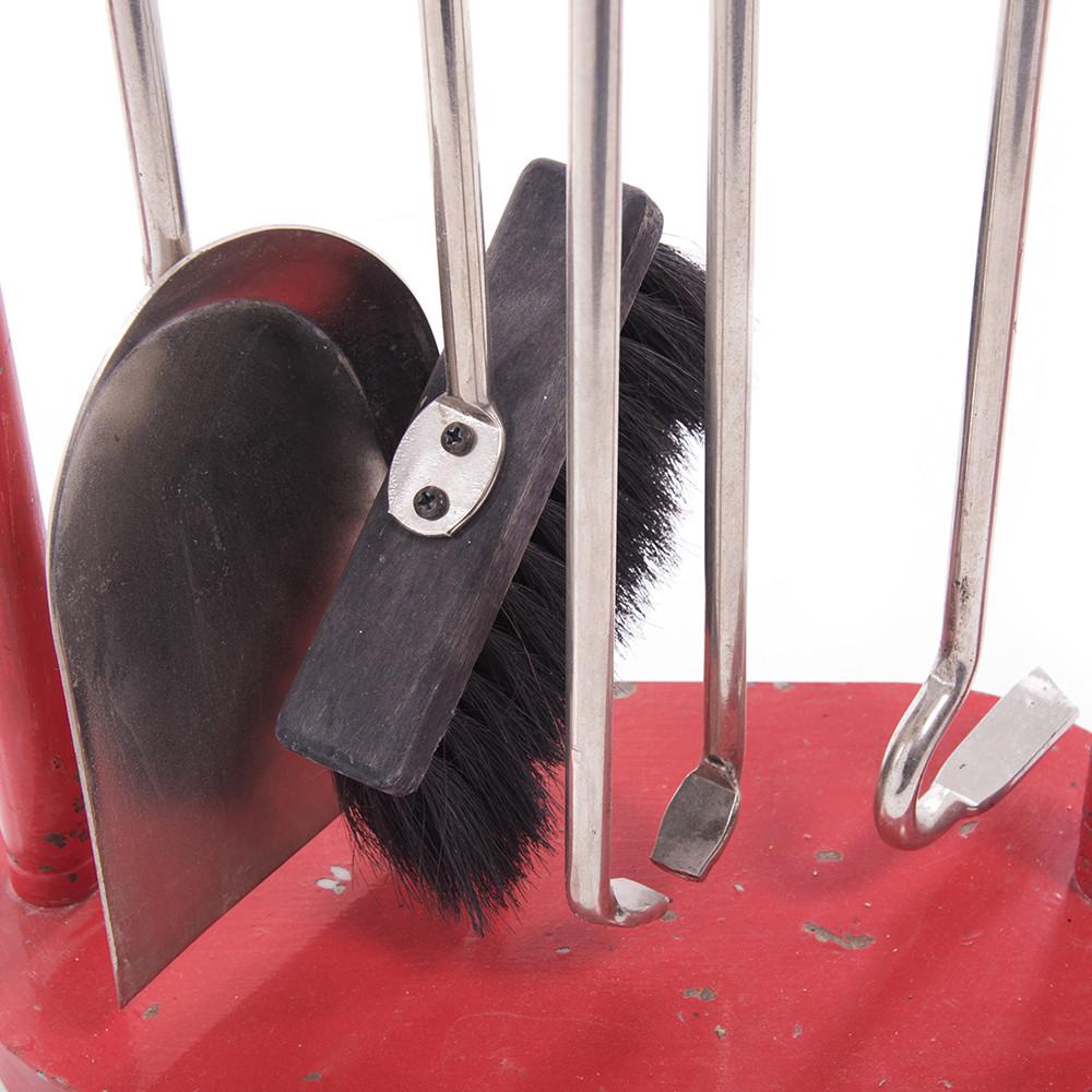 Red Metal Fireplace Tools Set