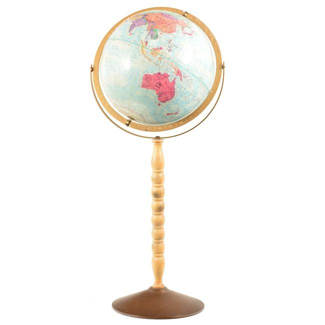 Blue Globe on Wood Floor Stand