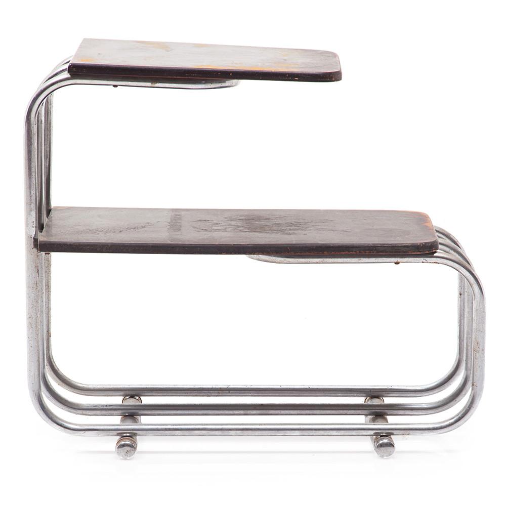 Chrome & Wood Dark Side Table