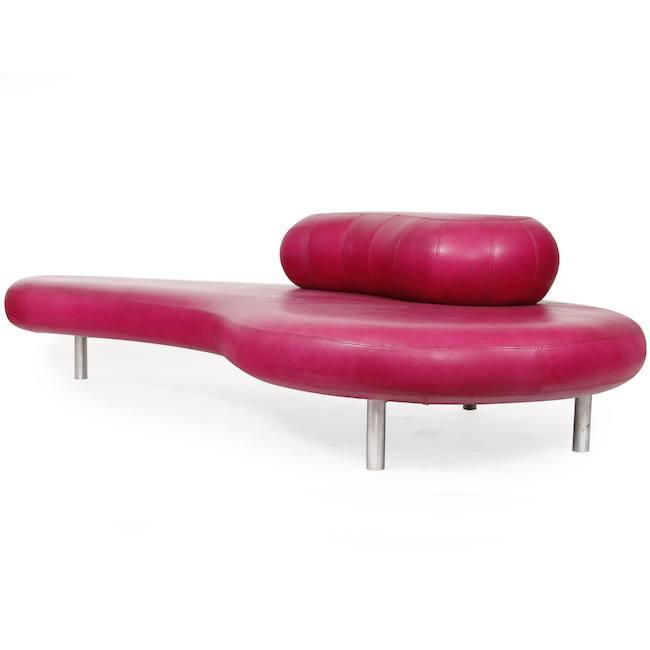 Hot Pink Leather Pearl Sofa