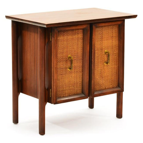 Wood & Cane Two Door Walnut Bedside Table