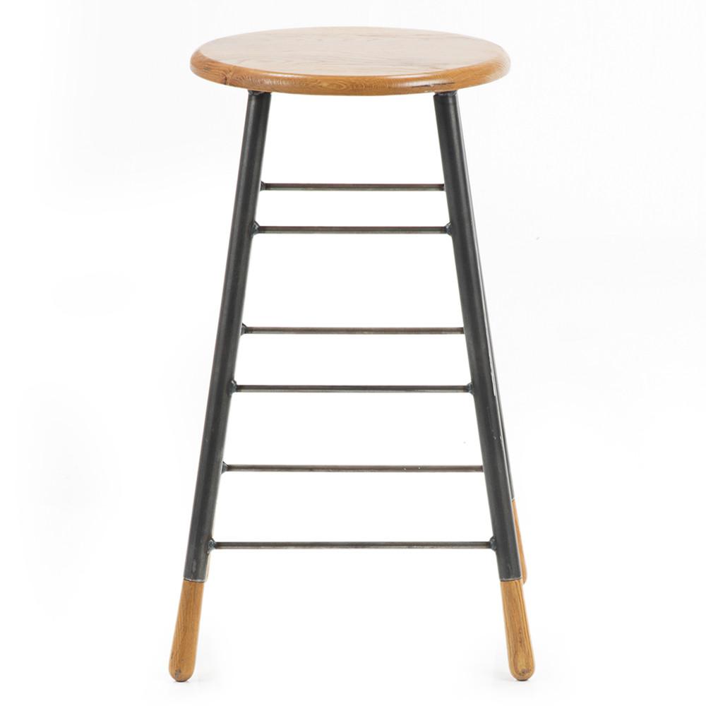 Black Metal and Wood Bar Stool