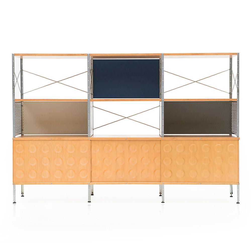 Natural Wood and Black Panel Case Study Storage Unit