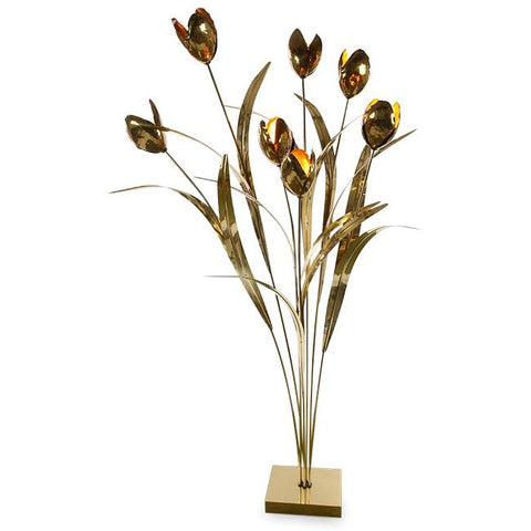 Tall Brass Flowers Floor Sculpture / Lamp - 1 of 2