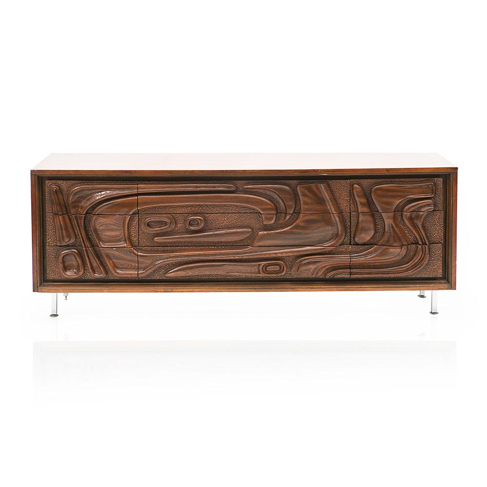 Wood Dark Walnut Abstract Credenza