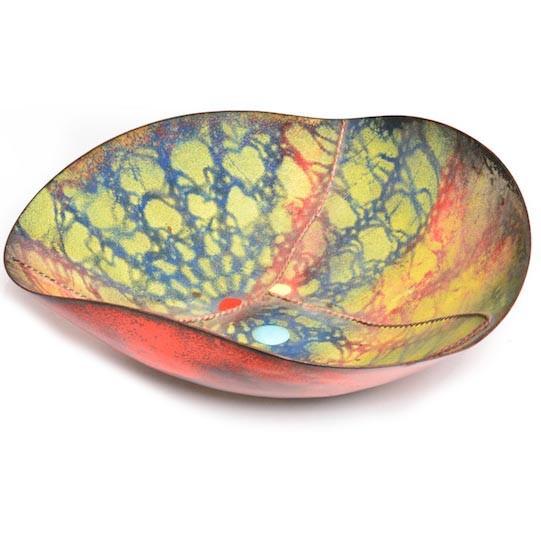 Red Green Enameled Metal Bowl (A+D)