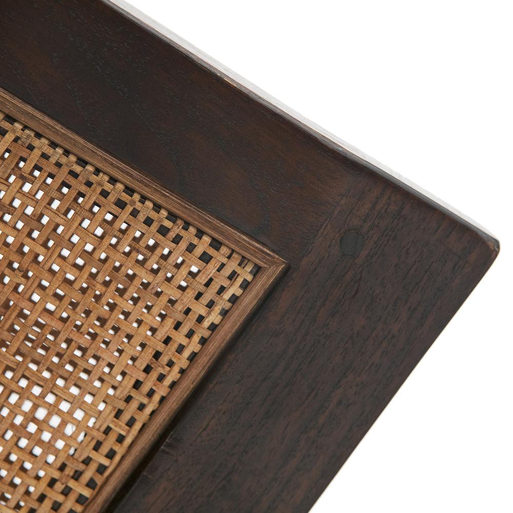 Cane & Brown Leather Wood Arm Chair