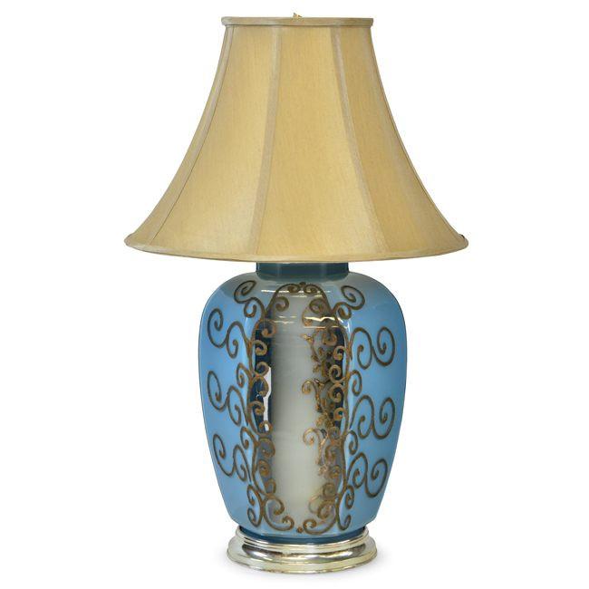Blue & Gold Glass Vintage Table Lamp