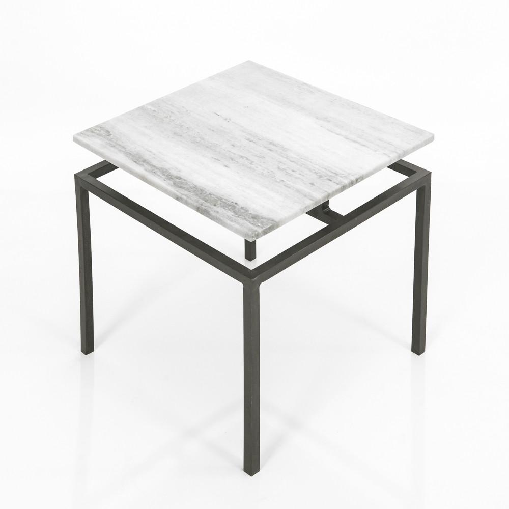 White Marble Top Side Table with Black Frame