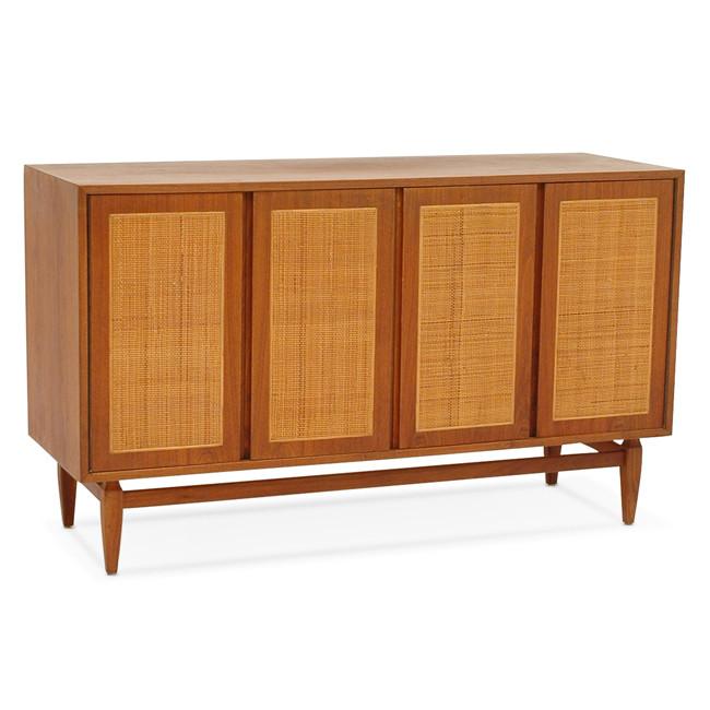Wood Credenza with 4 Panel Wicker Doors