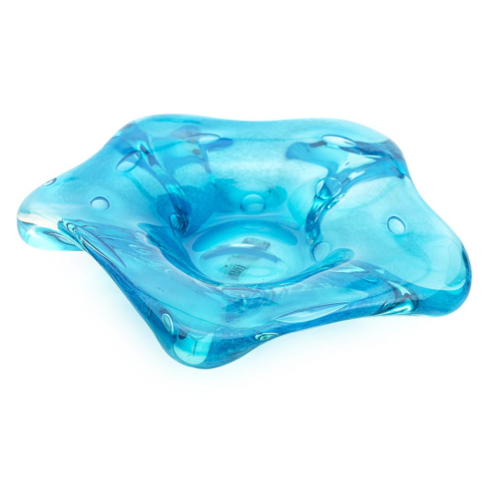 Wavy Blue Glass Ashtray