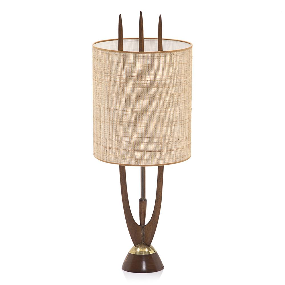 Wood Three Pronged Mid Century Table Lamp