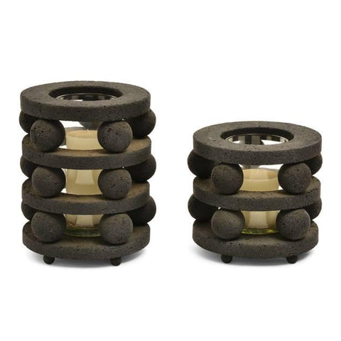 Black Stone Candle Holder Set