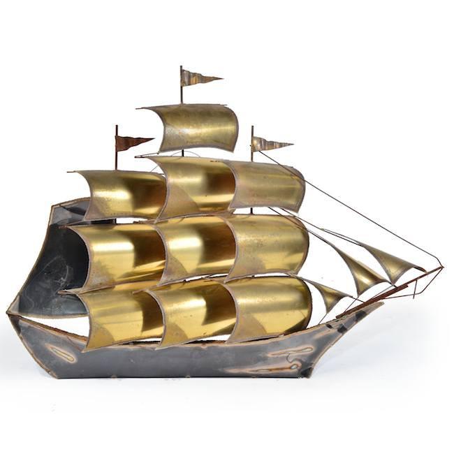 Dark Brass Clipper Ship Wall Hanging