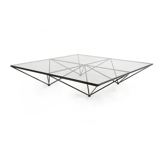 Glass & Black Geometric Base Low Coffee Table