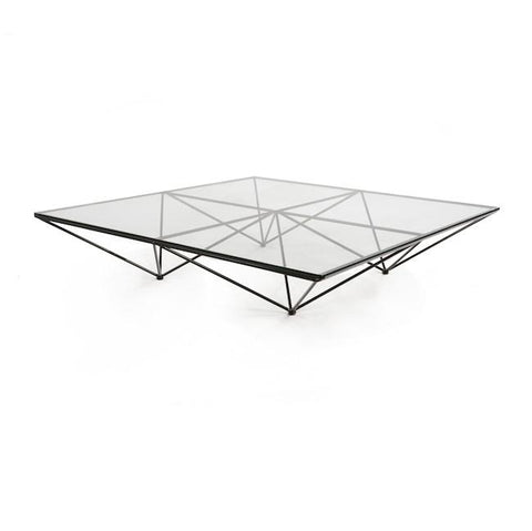 Glass & Black Geometric Base Low Coffee Table