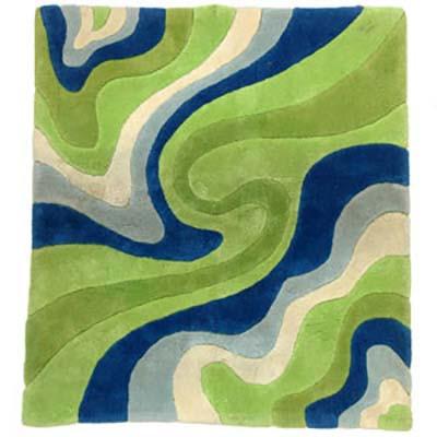 Green Blue Cream Waves Rug