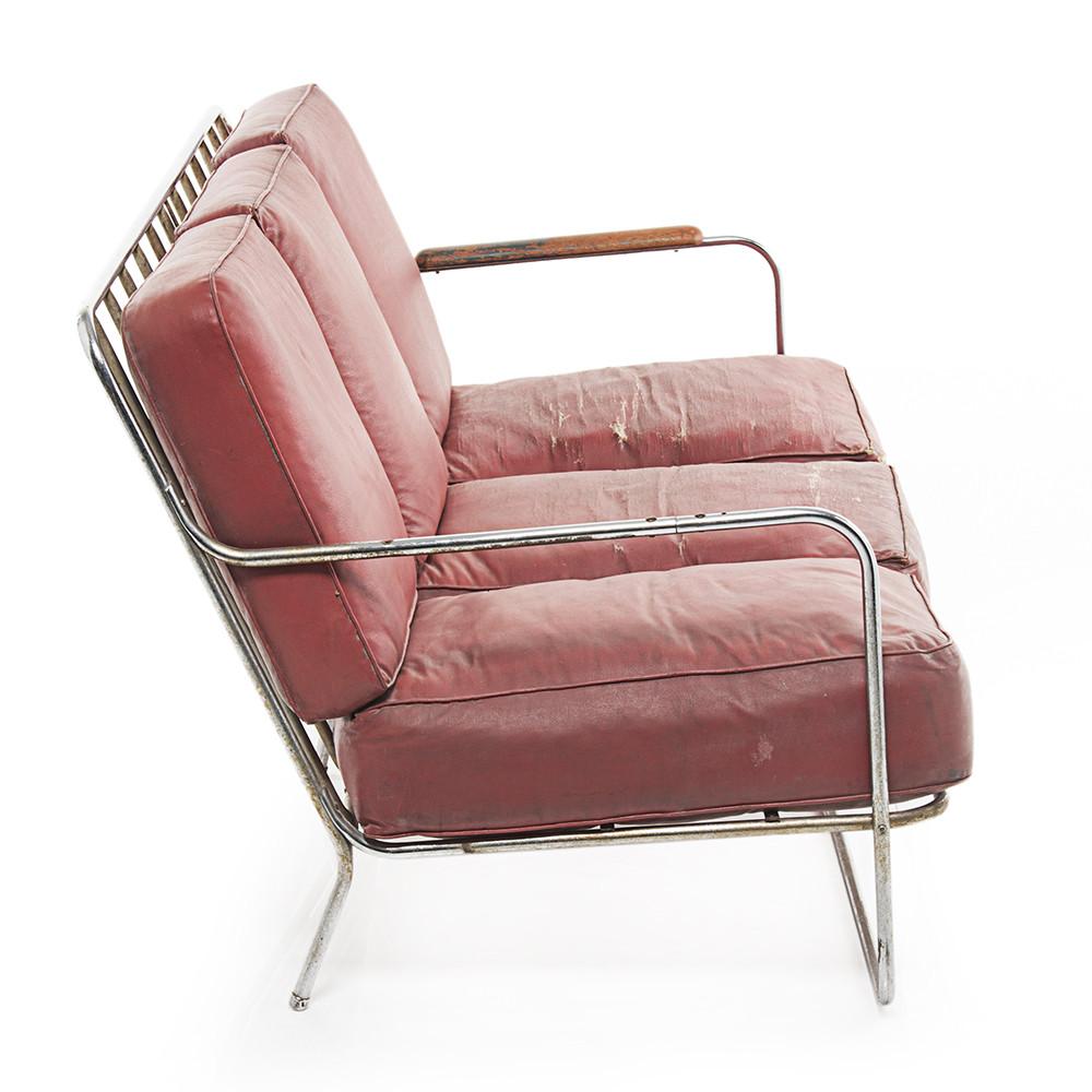 Distressed Deco Couch - Red with Silver Frame