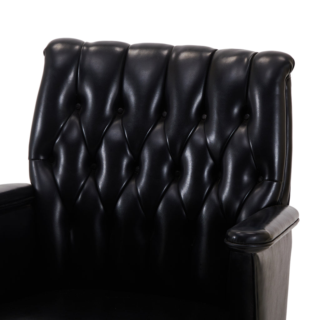 Black Tufted Leather Office Arm Chair