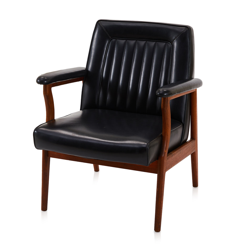 Black Leather & Wood Mid Century Arm Chair