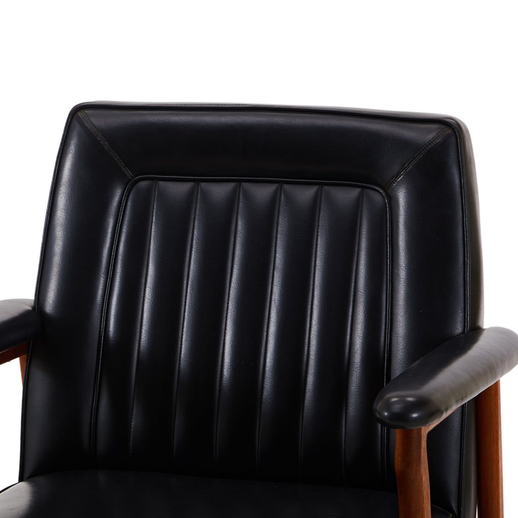 Black Leather & Wood Mid Century Arm Chair