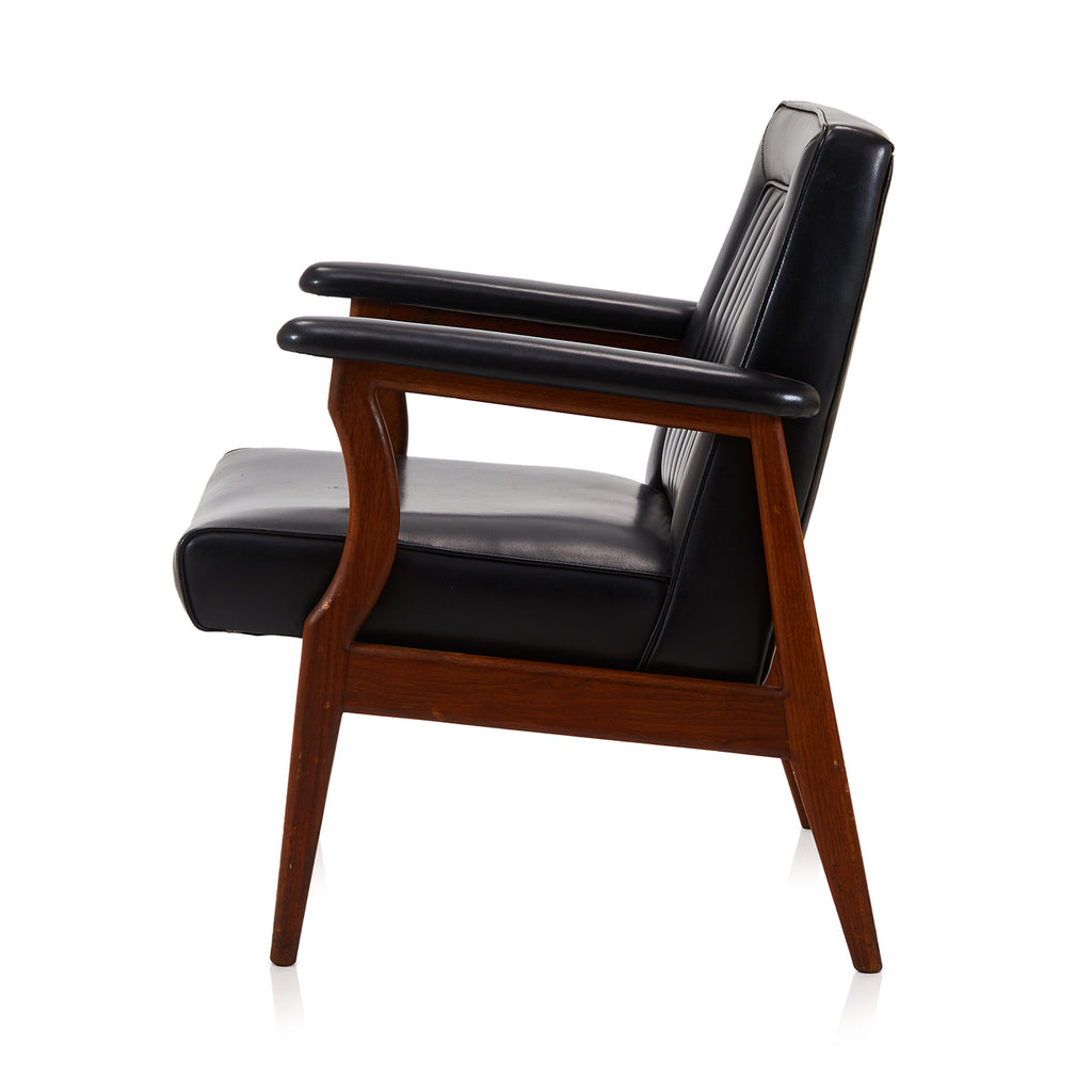 Black Leather & Wood Mid Century Arm Chair