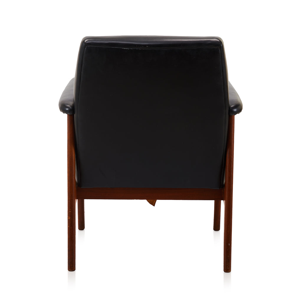 Black Leather & Wood Mid Century Arm Chair