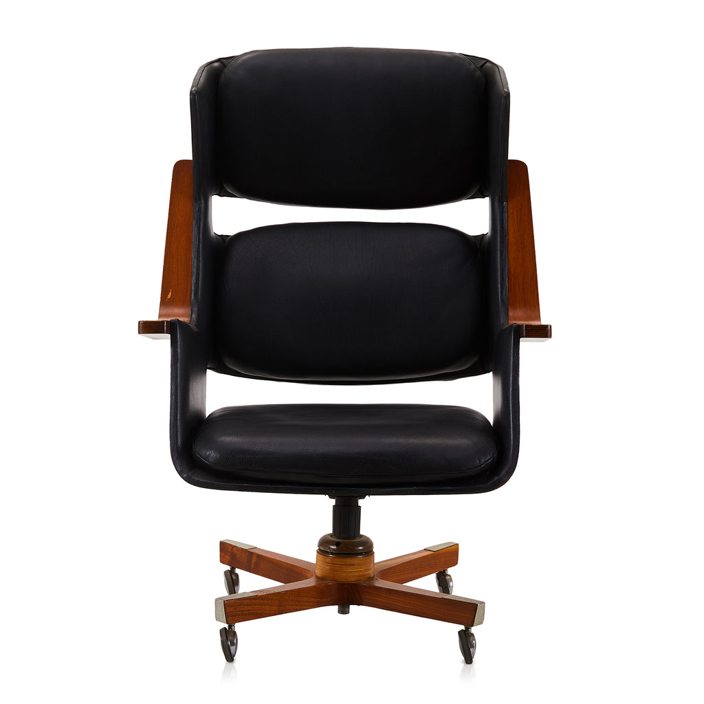 Black Leather & Bentwood Segmented Executive Chair