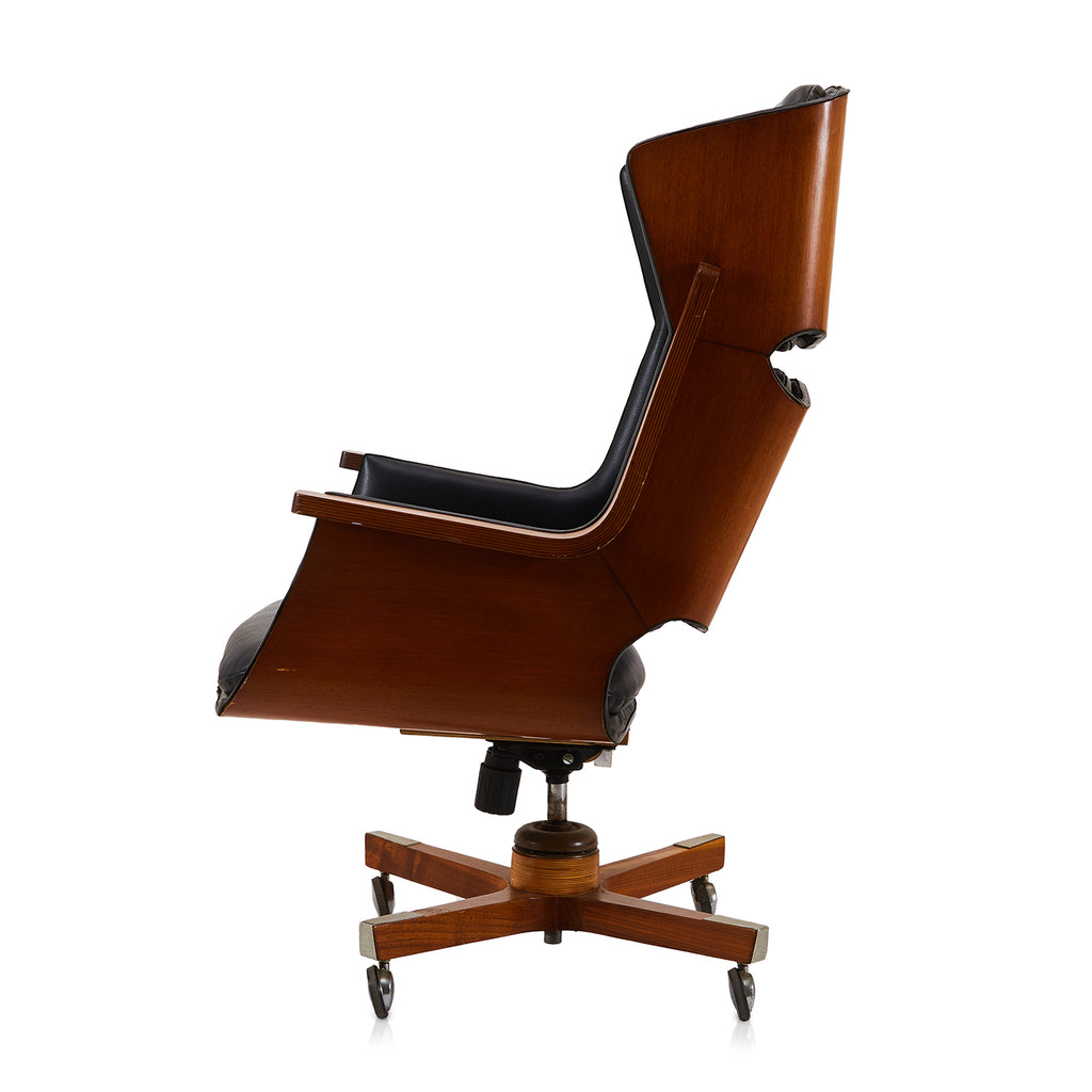 Black Leather & Bentwood Segmented Executive Chair